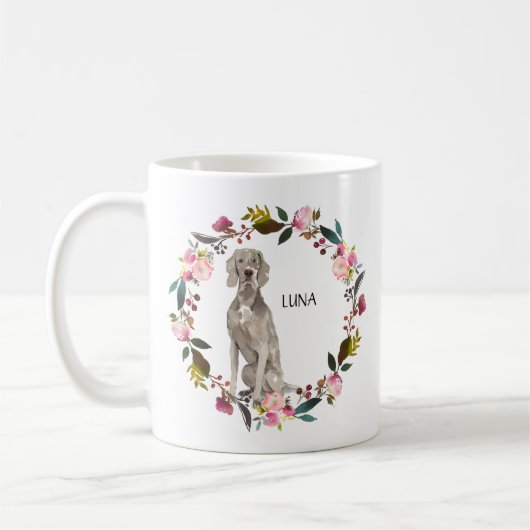 Gepersonaliseerde Waterverf Weimaraner Roos krans Koffiemok (Links)