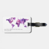 Gepersonaliseerde Waterverf Wereldkaart Paarse Roz Bagagelabel (Achterkant horizontaal)