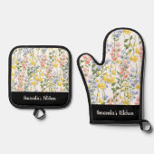 Gepersonaliseerde Waterverf Wildbloemen Stijlvol c Ovenwant & Pannenlap Set (Voorkant)