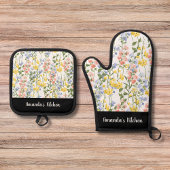 Gepersonaliseerde Waterverf Wildbloemen Stijlvol c Ovenwant & Pannenlap Set
