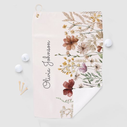 Gepersonaliseerde Waterverf Wildflower  Bloemen Golfhanddoek (Insitu)