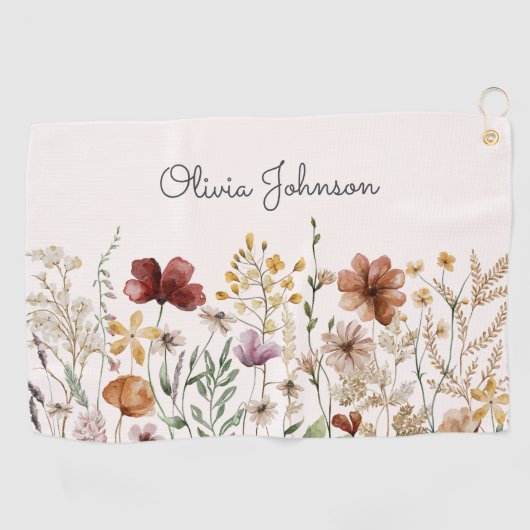 Gepersonaliseerde Waterverf Wildflower  Bloemen Golfhanddoek (Horizontaal)
