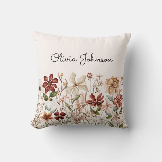 Gepersonaliseerde Waterverf Wildflower Bloemen Kussen (Voorkant)
