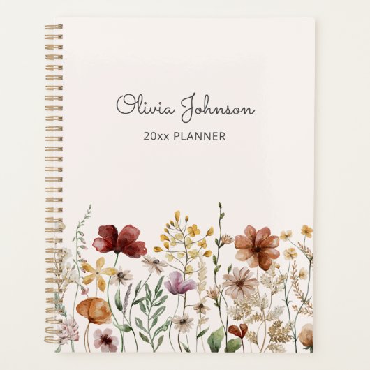 Gepersonaliseerde Waterverf Wildflower Bloemen Planner (Voorkant)