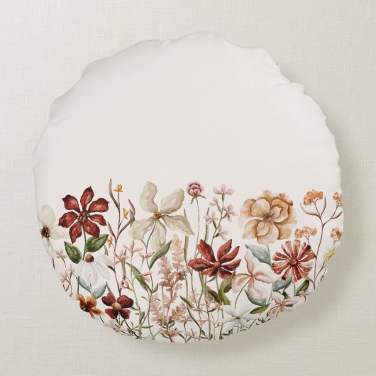 Gepersonaliseerde Waterverf  Wildflower Bloemen Rond Kussen (Achterkant)