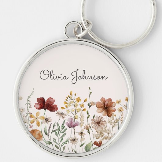 Gepersonaliseerde Waterverf Wildflower  Bloemen Sleutelhanger (Voorkant)