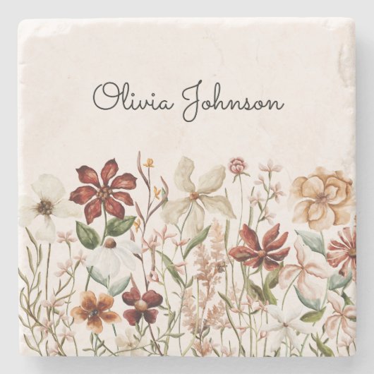 Gepersonaliseerde Waterverf  Wildflower Bloemen Stenen Onderzetter (Voorkant)