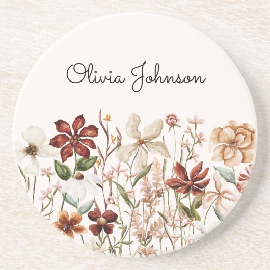 Gepersonaliseerde Waterverf  Wildflower Bloemen Zandsteen Onderzetter (Voorkant)