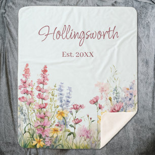 Gepersonaliseerde Waterverf Wildflower Field Sherpa Deken