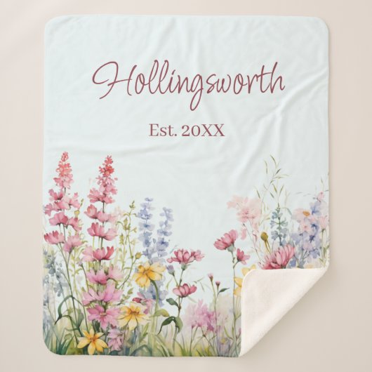 Gepersonaliseerde Waterverf Wildflower Field Sherpa Deken (Voorkant)