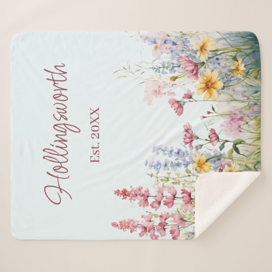 Gepersonaliseerde Waterverf Wildflower Field Sherpa Deken (Voorkant (horizontaal))