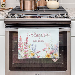 Gepersonaliseerde Waterverf Wildflower Field Theedoek