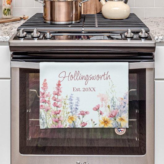 Gepersonaliseerde Waterverf Wildflower Field Theedoek