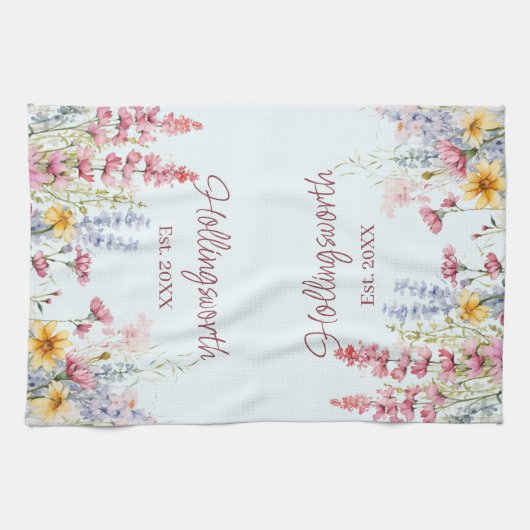 Gepersonaliseerde Waterverf Wildflower Field Theedoek (Horizontaal)