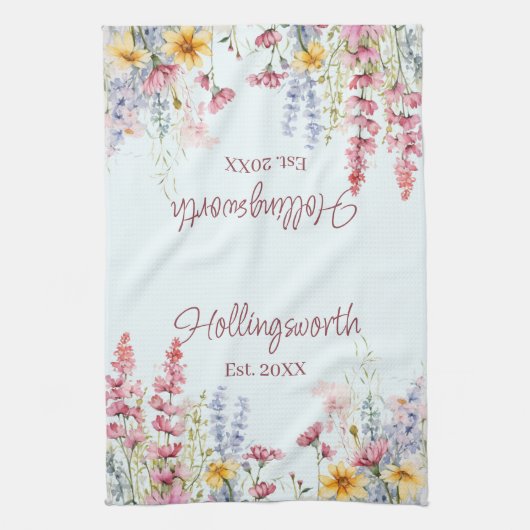 Gepersonaliseerde Waterverf Wildflower Field Theedoek (Verticaal)