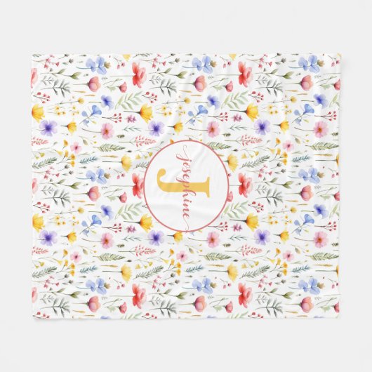 Gepersonaliseerde Waterverf Wildflower Fleece Deke (Voorkant (Horizontaal))
