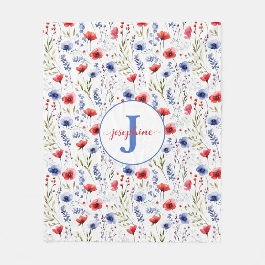 Gepersonaliseerde Waterverf Wildflower Fleece Deke Deken (Voorkant)