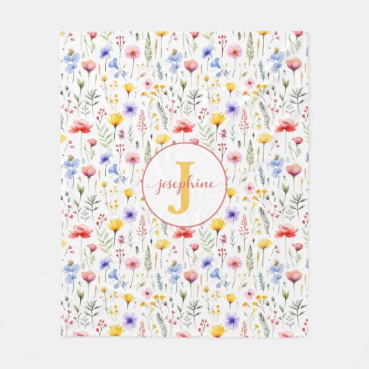 Gepersonaliseerde Waterverf Wildflower Fleece Deke Deken (Voorkant)
