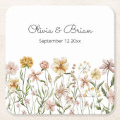 Gepersonaliseerde Waterverf Wildflower Meadow Flor Kartonnen Onderzetters (Voorkant)