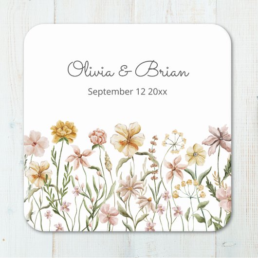 Gepersonaliseerde Waterverf Wildflower Meadow Flor Kartonnen Onderzetters