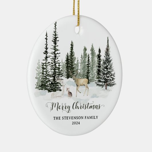 Gepersonaliseerde Waterverf Woodland Merry Christm Keramisch Ornament (Rechts)