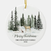 Gepersonaliseerde Waterverf Woodland Merry Christm Keramisch Ornament (Voorkant)