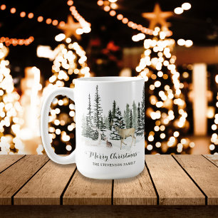 Gepersonaliseerde Waterverf Woodland Merry Christm Koffiemok