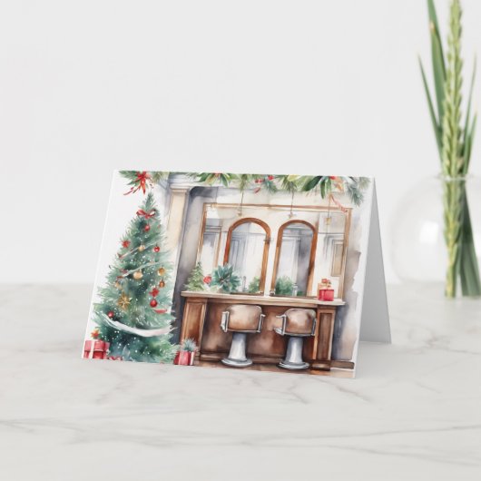 Gepersonaliseerde Waterverf Xmas Hair Salon Feestdagen Kaart (Voorkant)