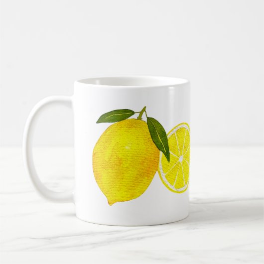 Gepersonaliseerde Waterverf Yellow Lemon Koffiemok (Links)