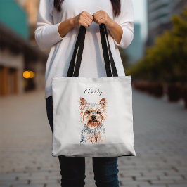 Gepersonaliseerde Waterverf Yorkie Tote Bag