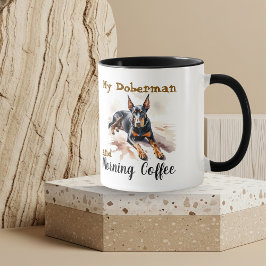 Gepersonaliseerde waterverf zwart/bruine Dobermann Mok