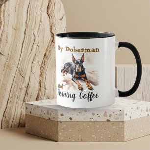 Gepersonaliseerde waterverf zwart/bruine Dobermann Mok