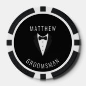 Gepersonaliseerde Wedding Black Groomsman Tuxedo Poker Chips (Voorkant)