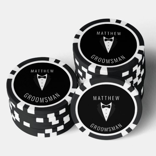Gepersonaliseerde Wedding Black Groomsman Tuxedo Poker Chips (Opstapeling)