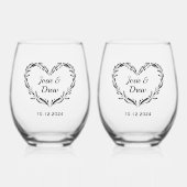 Gepersonaliseerde Wedding Couple's Naam & Datum Ha Wijnglas Zonder Voet (Voorkant)