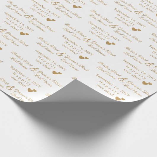 Gepersonaliseerde Wedding Golden Hearts Bruid & Br Cadeaupapier (Hoek)