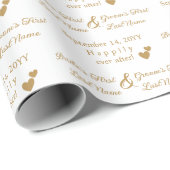 Gepersonaliseerde Wedding Golden Hearts Bruid & Br Cadeaupapier (Rol Hoek)