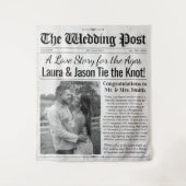 Gepersonaliseerde Wedding Krant Achtergrond met Fo Wandkleed (Voorkant)