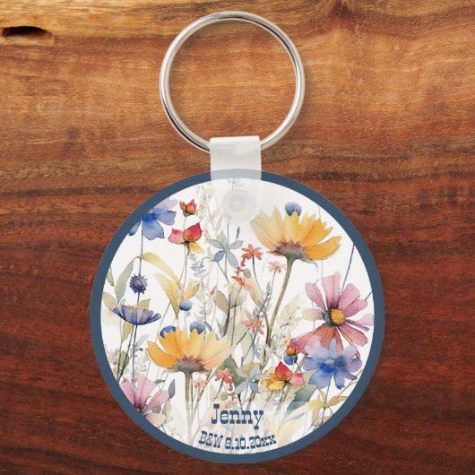 Gepersonaliseerde Wedding Party Gift Herfst Wildfl Sleutelhanger (Achterkant)