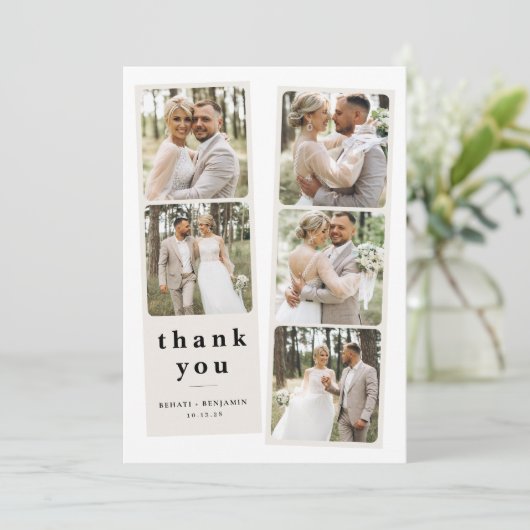 Gepersonaliseerde Wedding Photo Collage Modern Bedankkaart (Staand voorkant)