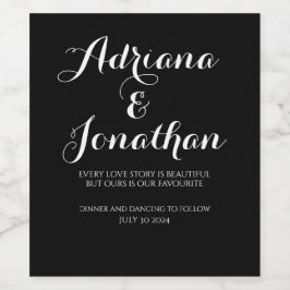 Gepersonaliseerde Wedding Wijnfles met Custom Blac Wijn Etiket