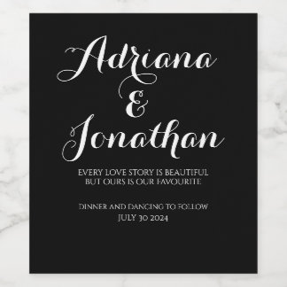 Gepersonaliseerde Wedding Wijnfles met Custom Blac Wijn Etiket