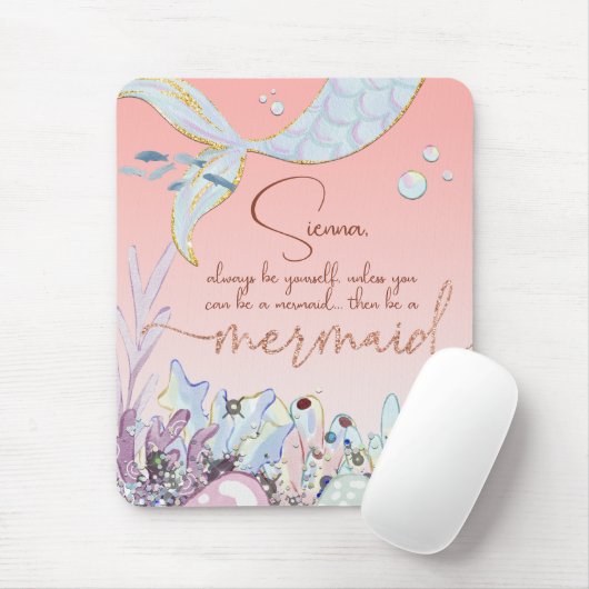 Gepersonaliseerde "Wees een zeemeermin" Pastel Gli Muismat (Met muis)