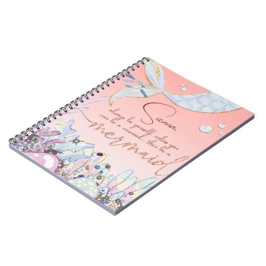Gepersonaliseerde "Wees een zeemeermin" Pastel Gli Notitieboek (Linkerzijde)