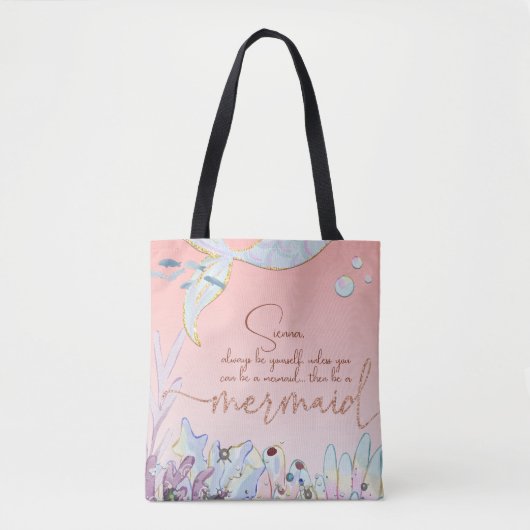 Gepersonaliseerde "Wees een zeemeermin" Pastel Gli Tote Bag (Voorkant)