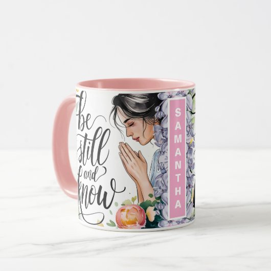 Gepersonaliseerde Wees stil en ken Christelijke vr Mok (Voorkant links)