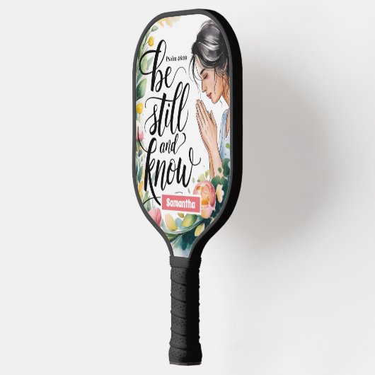 Gepersonaliseerde Wees stil en ken Christelijke vr Pickleball Paddle (Links)
