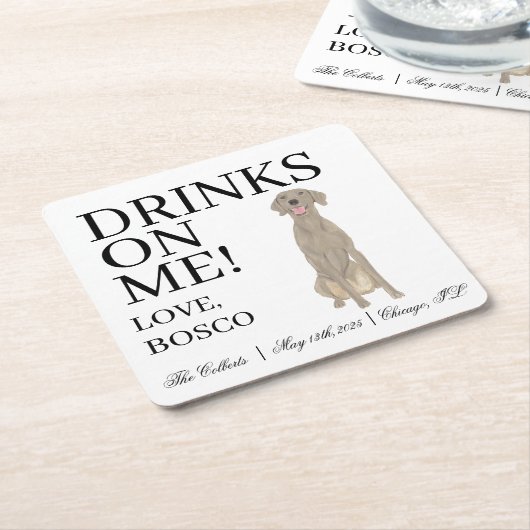 Gepersonaliseerde Weimaraner bruiloft Kartonnen Onderzetters (Schuin)