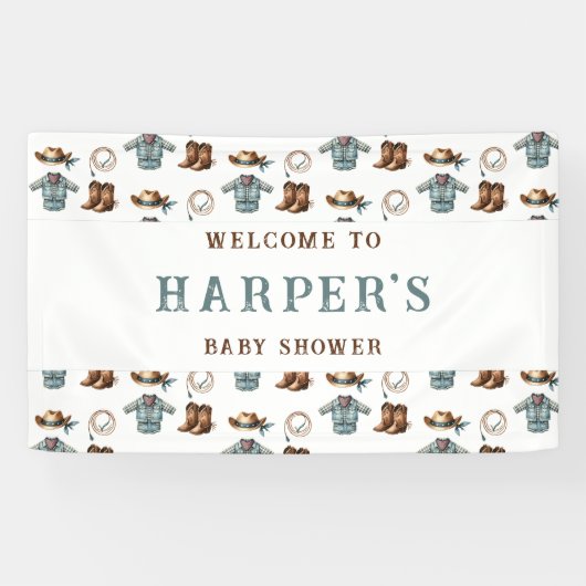 Gepersonaliseerde welkom Cowboy Pattern Baby showe Spandoek (Horizontaal)
