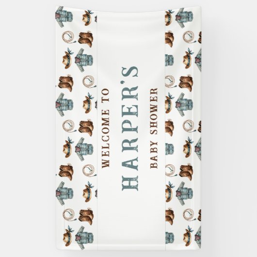 Gepersonaliseerde welkom Cowboy Pattern Baby showe Spandoek (Verticaal)